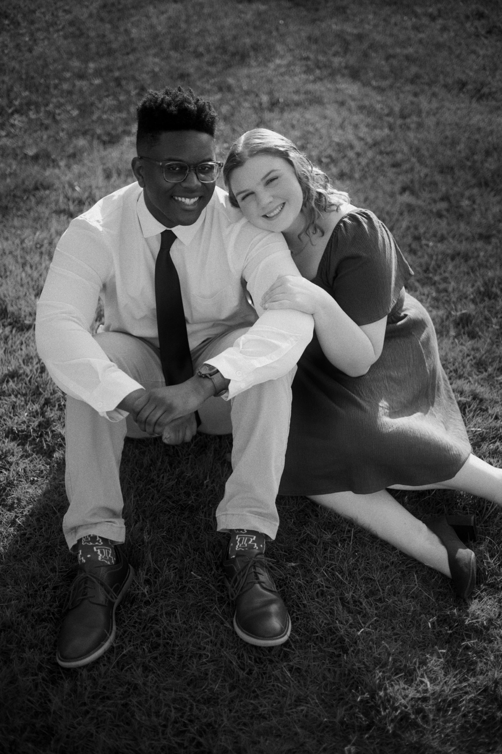 Black and white portrait of a couple sitting together
